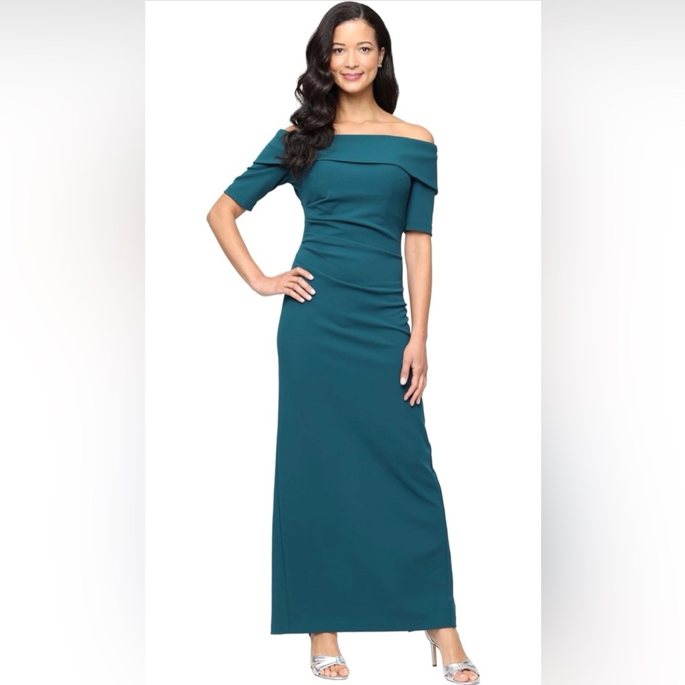 Alex Evenings Teal One-Shoulder Gown